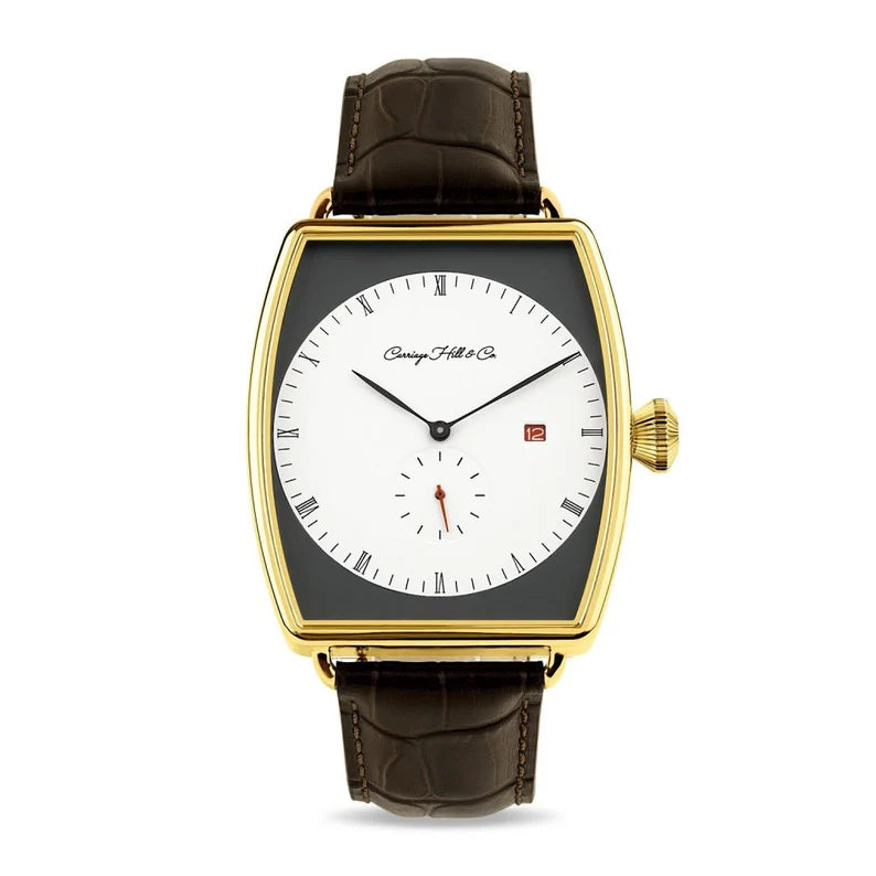 AW02 - Elegant CarriagehillandCo Watch - Brown Leather Strap with Classic Design Wristwatch for Women