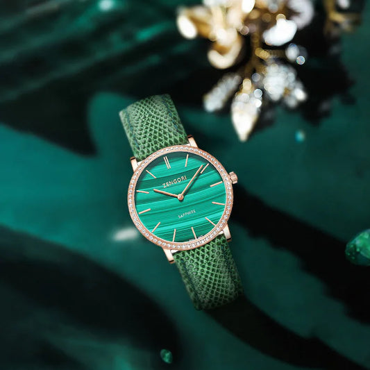 AW05 - ZENGORI-Malachite, Natural Gemstone, Swiss Made Watch for Women